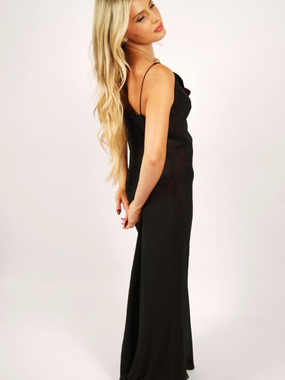 90s Cowl Neck Gown (M) medium black vintage maxi prom black tie formal slinky - Picture 2 of 11